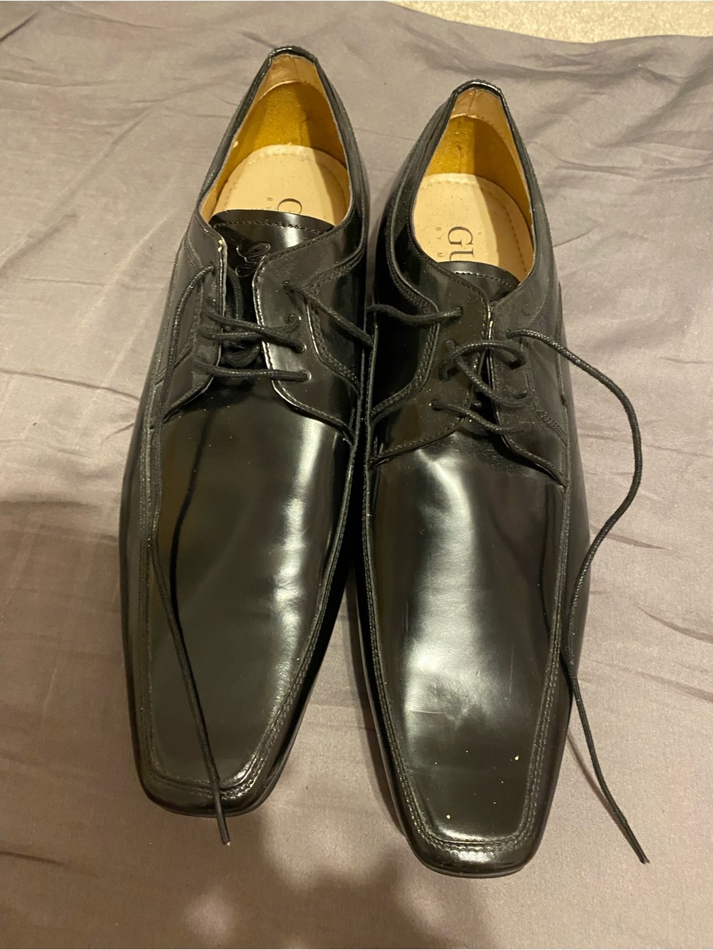 Guess travis black leather square toe lace up dress shoes, mens size 10.5